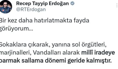 Cumhurbaşkanı Erdoğan “millî iradeye parmak sallama dönemi geride kalmıştır”